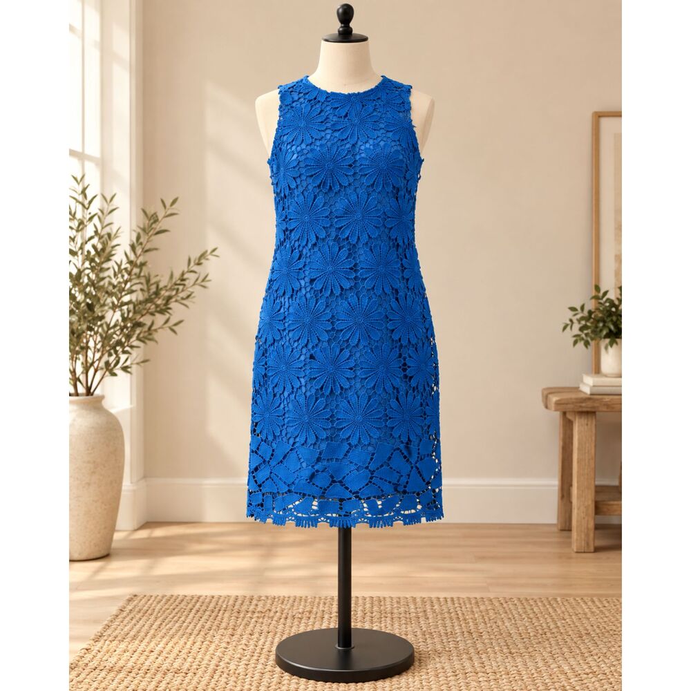 London Times Cobalt Blue Floral Lace Dress Size 6 Wedding Guest Cocktail
